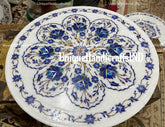 Side Table Top White Marble Handmade Vintage Inlay Lapis Stone Floral Art Unique Furniture From India Unique Handicrafts IND